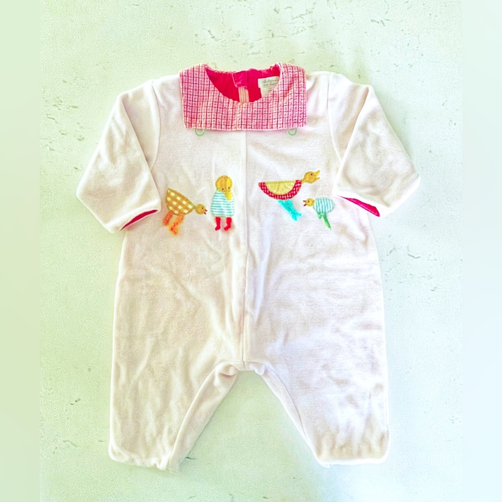 Baby Mini Par Catimini Duck Duckies Velour Onesie Bodysuit Girl’s 12 Months